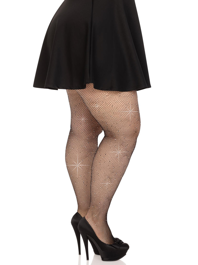 Colby Rhinestone Fishnet Tights in Black