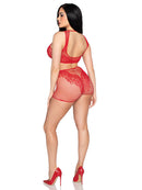 Red Net and Lace Crop Top and Boyshorts Set - view 2