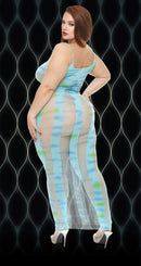Blue Sheer Vertical Stripe Maxi Dress - view 3