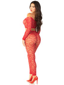 Red Heart Net Crop Top and Footless Tights Set - view 2