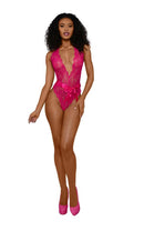 Pink Floral Lace Halter Teddy With Satin Tie