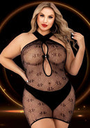 Black Sheer Diamond-Net Halter Mini Dress - view 4