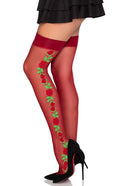 Burgundy Rose Sheer Thigh-High Stockings