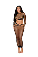 Diamond Fishnet Long-Sleeve Bralette and Maxi Skirt Set