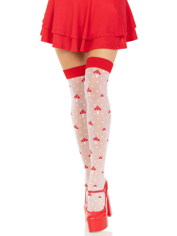 Polka Dot Mushroom Thigh High in White/Red