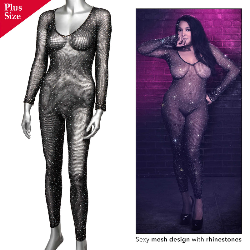 Radiance Crotchless Full Body Suit in Black Curvy Size