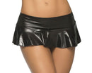 Black Wet-Look Low-Rise Ruffle Mini Skirt