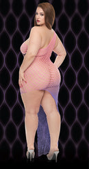 Pink-to-Violet Ombre One-Shoulder Fishnet Dress - view 6