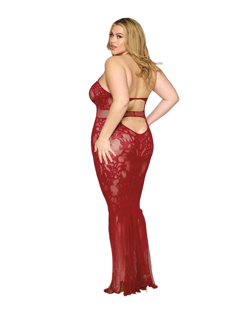 Bodystocking Gown Dmnd in Red Curvy Size