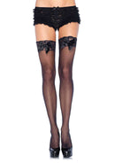 Sheer Lace Top Thigh Highs With Satin Bow Accent