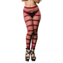 Horizontal Stripes Mesh Crotchless Leggings & Top in Burgundy