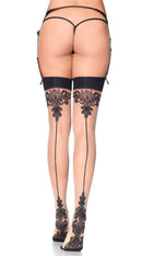Sheer Baroque Cuban Heel Backseam Stockings