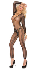  Deep V Long Sleeve Bodystocking