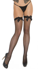 Black Fishnet Thigh High with Back Seam and Satin Bow - ElegantStripper