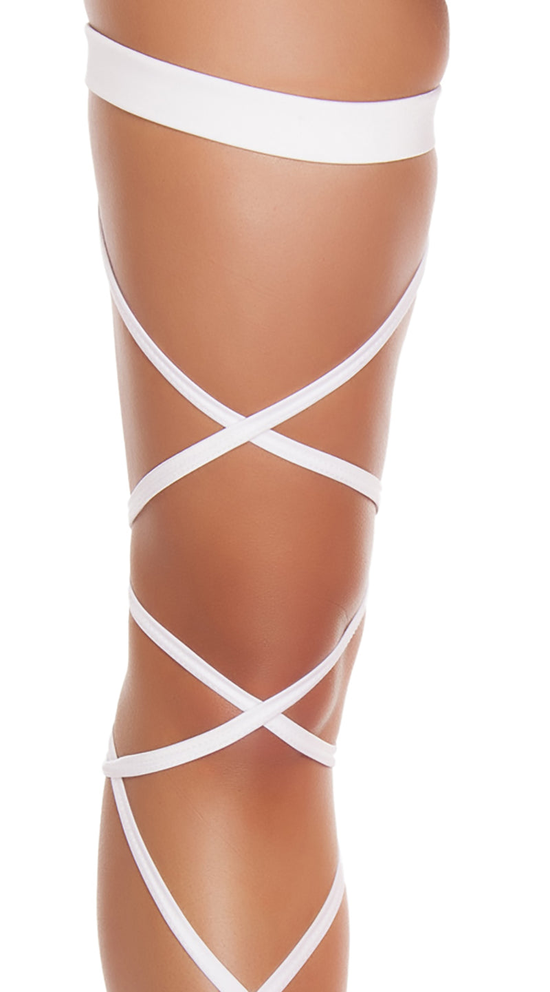 White Pair of Leg Strap with Attached Thigh Garter