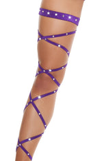 Purple Solid Leg Strap with Attached Garter & Rhinestone Detail