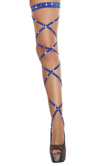 Royal Blue Solid Leg Strap with Attached Garter & Rhinestone Detail