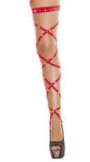 Red Solid Leg Strap with Attached Garter & Rhinestone Detail