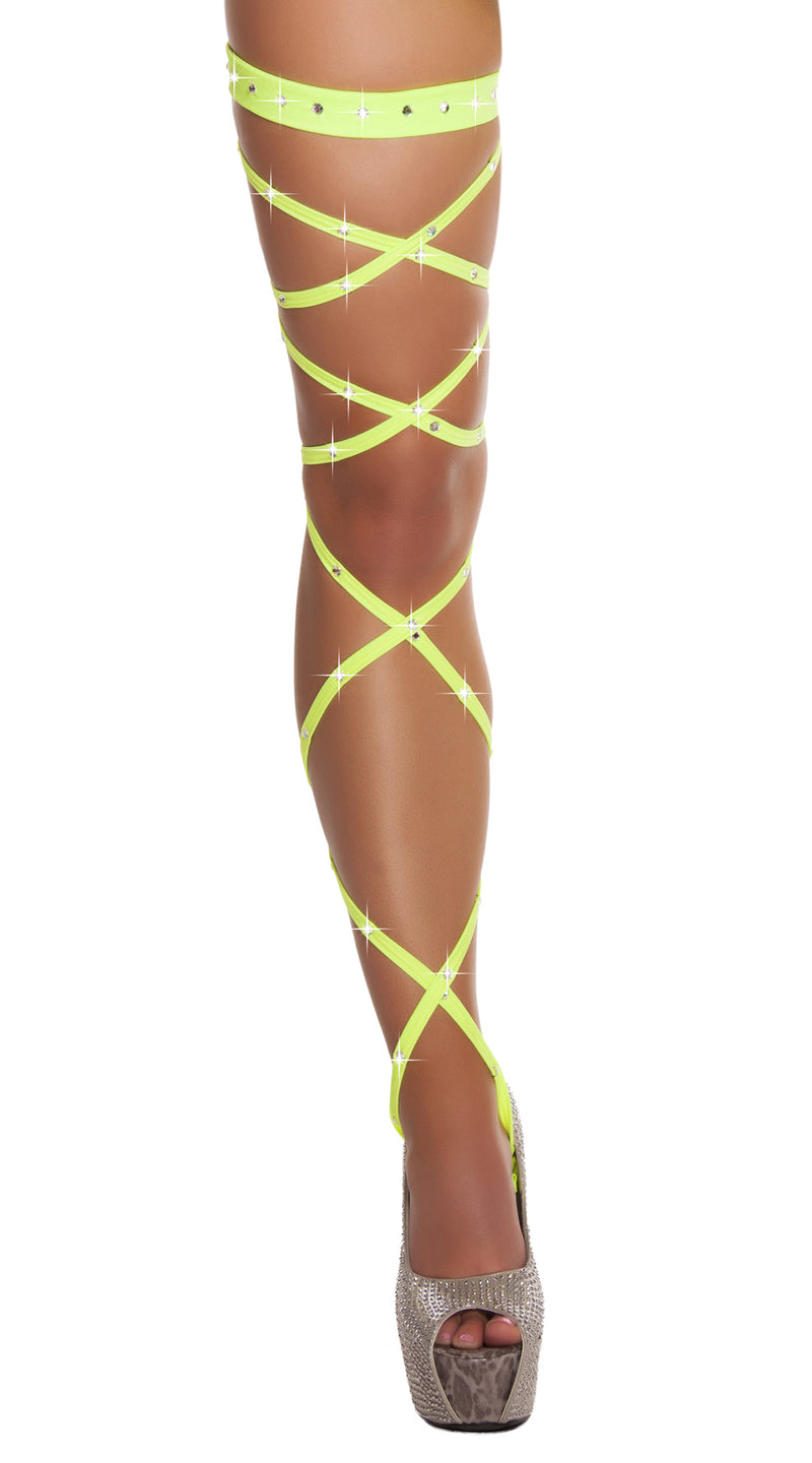 Yellow Solid Leg Strap with Attached Garter & Rhinestone Detail
