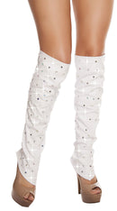 White Leatherette Leg Warmers with Rhinestone Detail