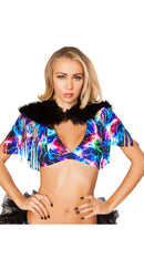 Fringed Shrug with Fur Detail