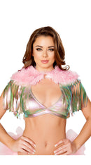 Fringed Shrug with Fur Detail