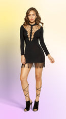 Double Strappy Lace-up Dress with Hanging Fringe Detail