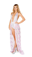 Sequin & Sheer Skirt with Elastic Band