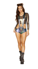 One Piece Short Overalls with Suspenders and Pocket Front Detail