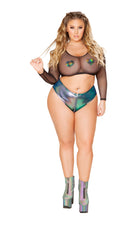 One Piece Sheer Long Sleeved Crop Top