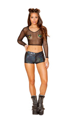One Piece Sheer Long Sleeved Crop Top