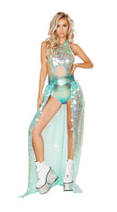 One Piece Iridescent Sequin Open Front Skirt