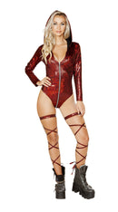 One Piece Long Sleeve Hooded Romper with Zip up Closure