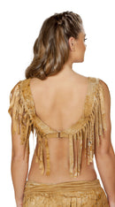 One Piece Brown Tie Dye Suede Crop Top with Fringe Detail