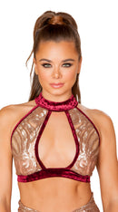 One Piece Sequin Top with Large Keyhole