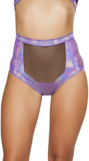 One Piece High-Waisted Short with Sheer Panel and Cross Back