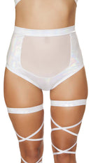 One Piece High-Waisted Short with Sheer Panel and Cross Back