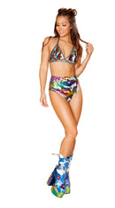 One Piece Two-Tone Sequin Tie Top