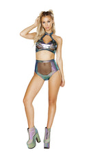 One Piece Criss Cross Bra Top with Sheer Detail