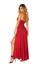 Maxi Length Satin Dress with High Slits & Deep V