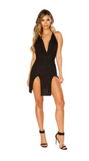 Glittery Shimmer Cowl Neck Dress with Double Slit Detail