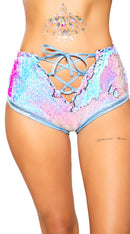 Two-Tone High-Waisted Lace-up Shorts