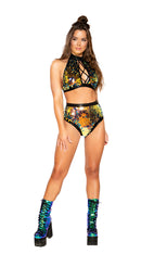 Tear Drop Sequin Crop Top with Lace-up Detail