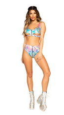 Rainbow Splash Crop Top with Underboob Cutout