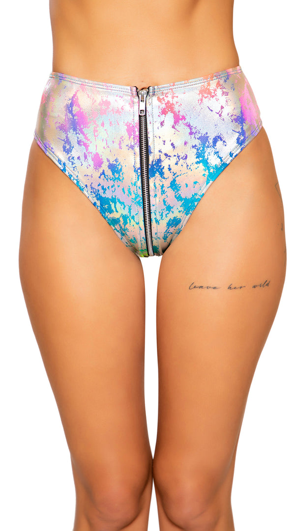 Rainbow Splash High-Waisted Shorts with Zipper Closure