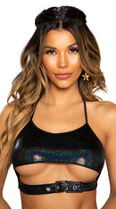 Shimmer Crop Top with Underboob Detail and Buckle Closure