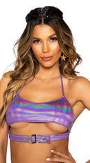 Shimmer Crop Top with Underboob Detail and Buckle Closure