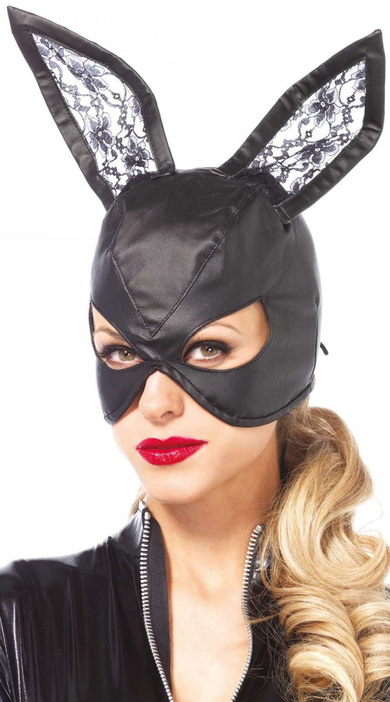 Faux Leather Bunny Mask with Lace Ears