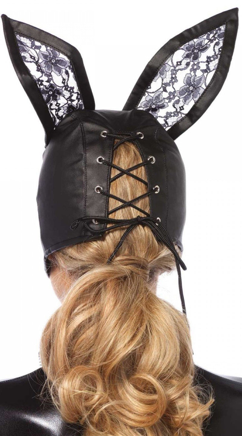 Faux Leather Bunny Mask with Lace Ears
