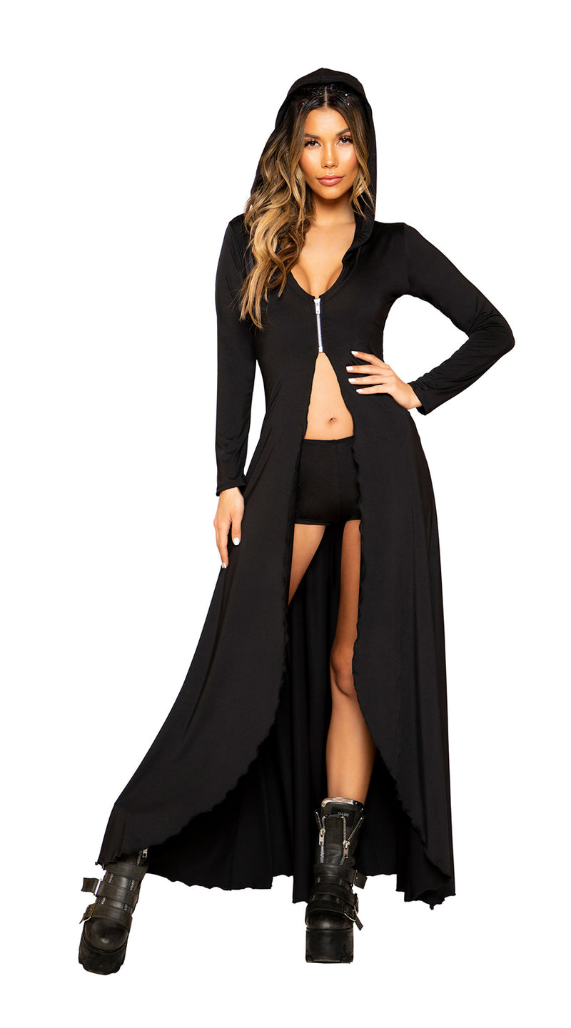 Two Piece Hooded Robe with Zipper Closure and Shorts